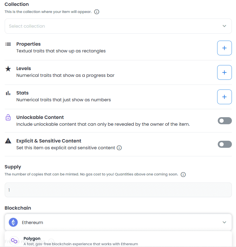 Additional Fields Create NFT