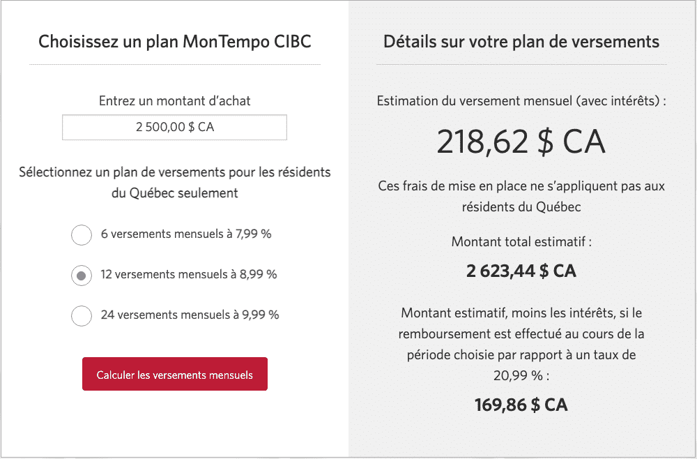 Plan de versement MonTempo - carte de crédit CIBC Costco World Mastercard