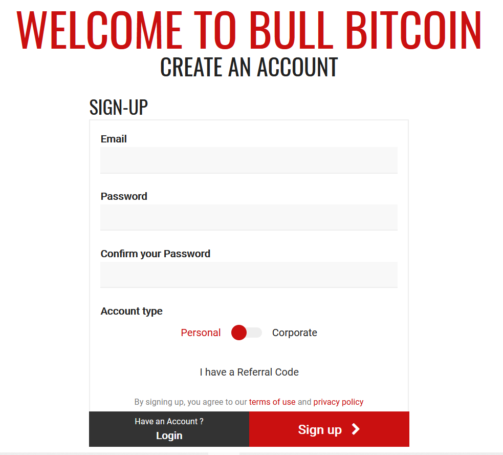 Registration Process Bull Bitcoin