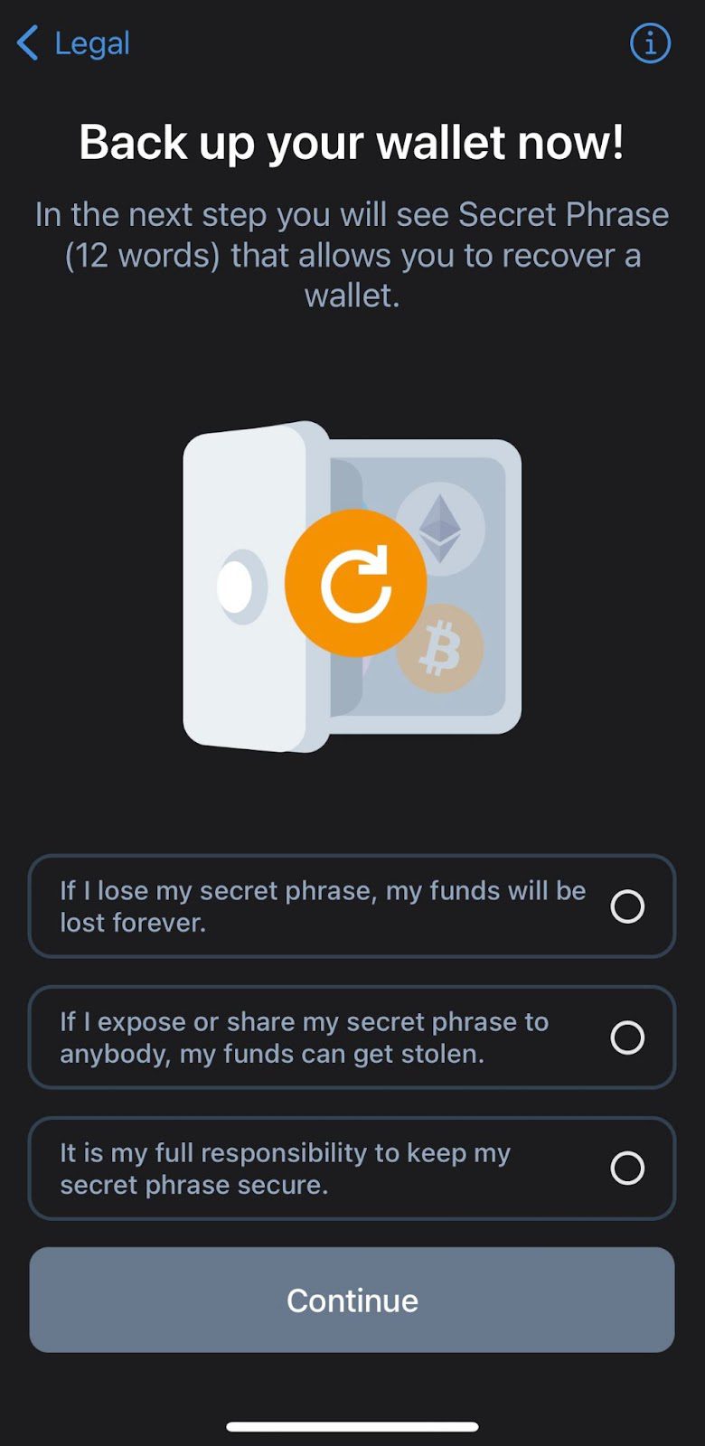 Trust Wallet backup page