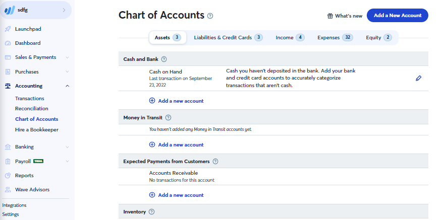 chart of accounts