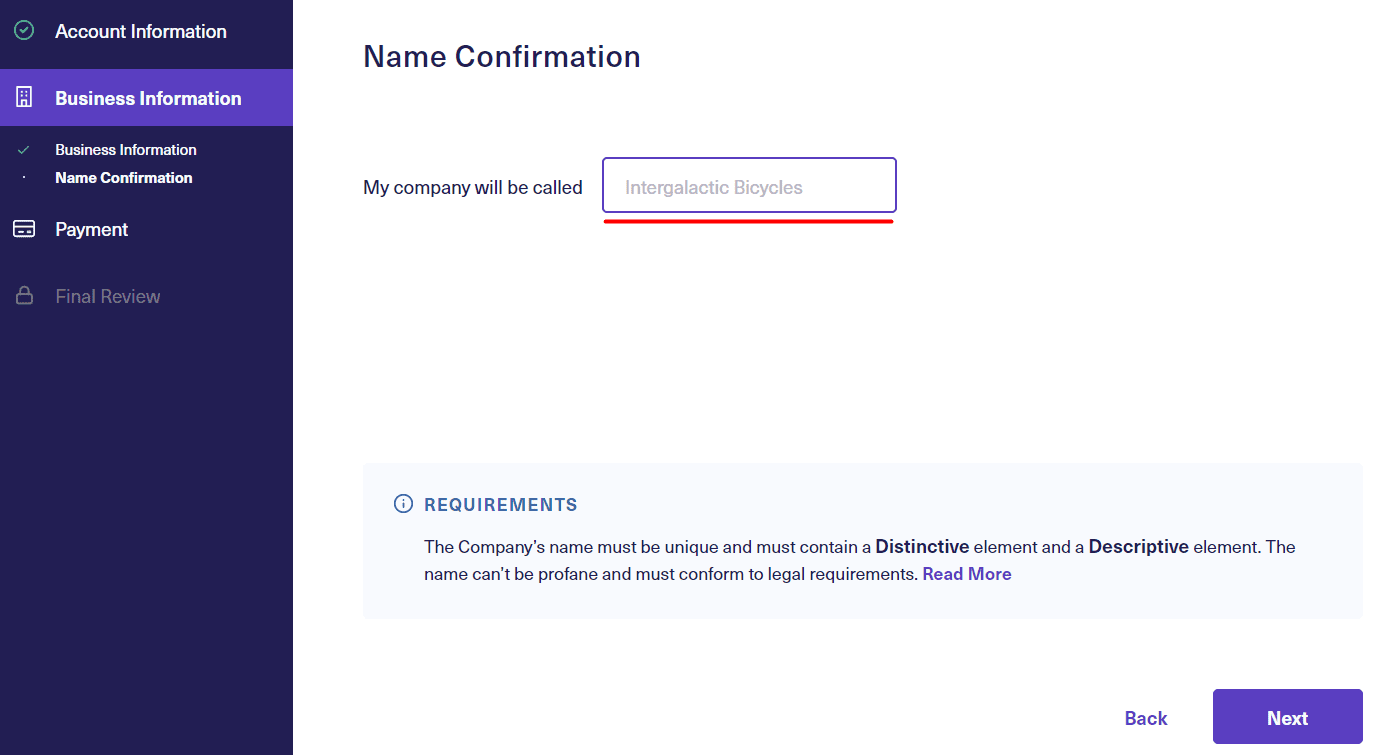 confirm name