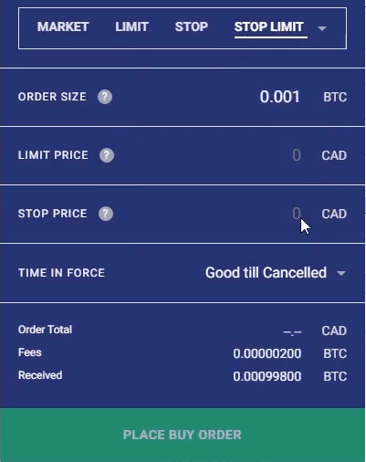 Stop limit ndax