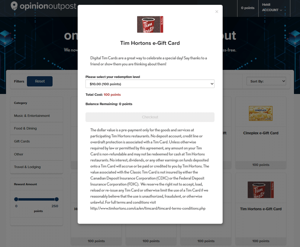 How to redeem your points on Opinion Outpost