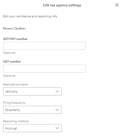 Tax settings within Intuit QuickBooks