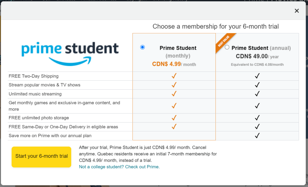 Amazon Prime Student Pricing