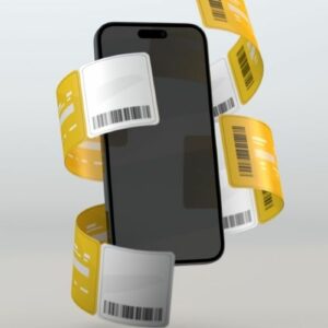 Digital image of a smartphone with concert tickets wrapping around it.