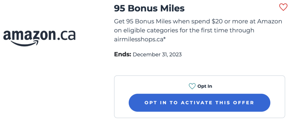 Air Miles featured offer Amazon Bonus Miles 